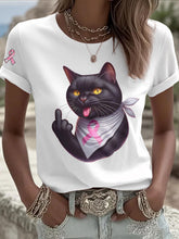T-shirt Décontracté Femme Chat Rose Ruban Imprimé